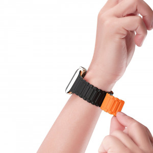 Магнитна силиконова каишка Dux Ducis Armor - Apple Watch 41mm Series 9 / 41mm Series 8 / 41mm Series 7 / 40mm Series 6 / 40mm SE / 40mm Series 5 / 40mm Series 4 / 38mm Series 3 / 38mm Series 2 / 38mm (1st gen) черен / оранжев - Img 4