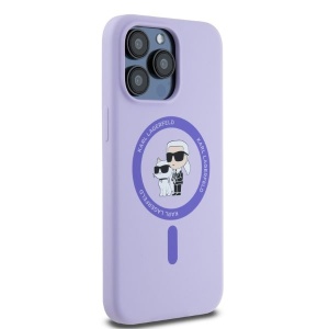 Оригилен Калъф Karl Lagerfeld Silicone Karl&amp;Choupette Heads Ring MagSafe Case for iPhone 15 Pro Max - Лилав - Img 4