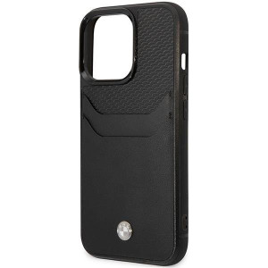 Оригинален гръб от еко кожа BMW Leather Card Slot BMHCP14X22RSEPK - iPhone 14 Pro Max черен - Img 6