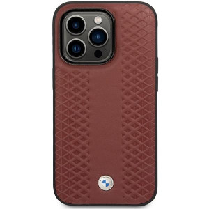 Оригинален гръб от еко кожа BMW Leather Diamond BMHCP14X22RFGR - iPhone 14 Pro Max бургундско червен - Img 3