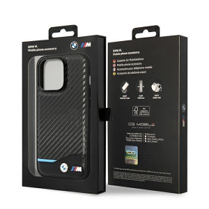 Оригинален гръб от естествена и еко кожа BMW Leather Carbon BMW BMHCP14L22NBCK - iPhone 14 Pro черен - Img 8