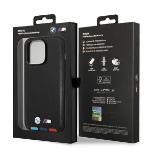 Оригинален гръб от естествена кожа BMW Leather Stamp Tricolor MagSafe BMHMP14X22PTDK - iPhone 14 Pro Max черен - Img 8