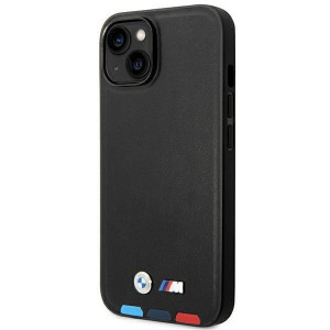 Оригинален гръб от естествена кожа BMW Leather Stamp Tricolor BMHMP14M22PTDK MagSafe - iPhone 14 Plus черен - Img 2
