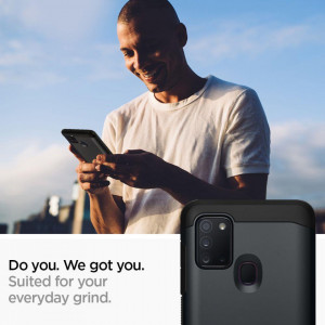 Оригинален гръб със стойка SPIGEN Tough Armor - Samsung Galaxy A21s тъмносив - Img 5