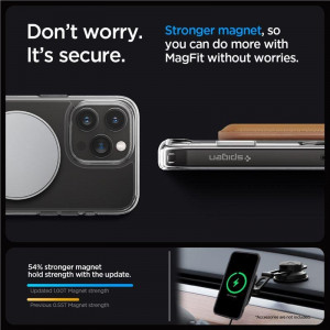 Оригинален гръб със стойка SPIGEN Ultra Hybrid S MagSafe - iPhone 15 Pro прозрачен - Img 14