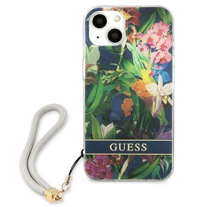 Оригинален гръб с връзка GUESS Flower GUHCP13SHFLSB - iPhone 13 mini син - Img 3
