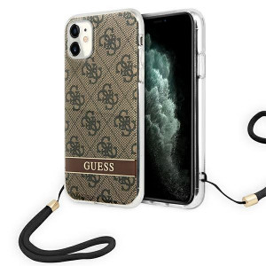 Оригинален гръб с гривна GUESS 4G Print Strap GUOHCN61H4STW - iPhone 11 кафяв - Img 1
