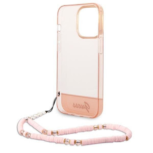 Оригинален гръб с гривна GUESS Translucent Pearl Strap GUHCP14LHGCOHP - iPhone 14 Pro розов - Img 6
