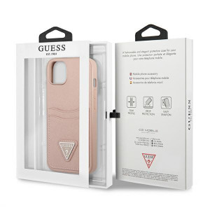 Оригинален гръб с джоб за карта GUESS SaffianoTriangle Logo Cardslot GUHCP13MPSATPP - iPhone 13 розов - Img 8