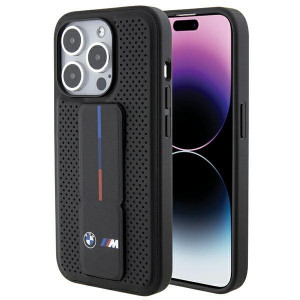 Оригинален гръб BMW Grip Stand Smooth & Perforated - iPhone 15 Pro черен - Img 1