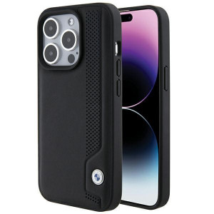 Оригинален гръб BMW Leather Blue Dots - iPhone 15 Pro черен - Img 1