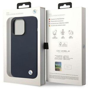 Оригинален гръб BMW Silicone Metal Logo MagSafe BMHMP14LSILNA - iPhone 14 Pro тъмносин - Img 8
