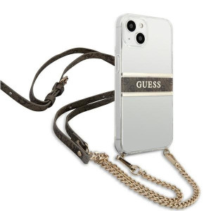 Оригинален гръб GUESS 4G Brown Strap Gold Chain GUHCP13SKC4GBGO - iPhone 13 mini прозрачен / кафяв - Img 4