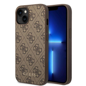 Оригинален гръб GUESS 4G Metal Gold Logo GUHCP15MG4GFBR - iPhone 15 Plus кафяв - Img 1