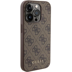 Оригинален гръб GUESS 4G Metal Gold Logo - iPhone 15 Pro кафяв - Img 4