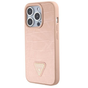 Оригинален гръб GUESS Croco Triangle Metal Logo - iPhone 15 Pro розов - Img 2