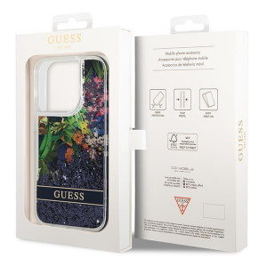 Оригинален гръб GUESS Flower Liquid Glitter GUHCP14LLFLSB - iPhone 14 Pro син - Img 8