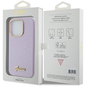 Оригинален гръб GUESS Glitter Glossy Script - iPhone 15 Pro Max лилав - Img 8