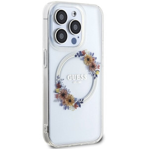 Оригинален гръб GUESS IML Flowers Wreatch MagSafe - iPhone 15 Pro прозрачен - Img 4