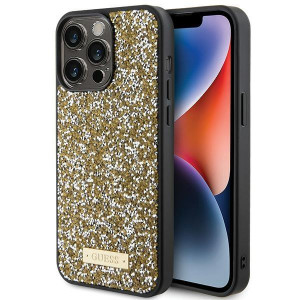 Оригинален гръб GUESS Rhinestone Metal Logo - iPhone 15 Pro жълт - Img 1
