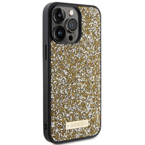 Оригинален гръб GUESS Rhinestone Metal Logo - iPhone 15 Pro жълт - Img 4