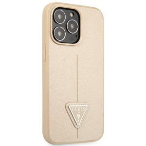 Оригинален гръб GUESS Saffiano Triangle Logo GUHCP14LPSATLE - iPhone 14 Pro бежов - Img 4
