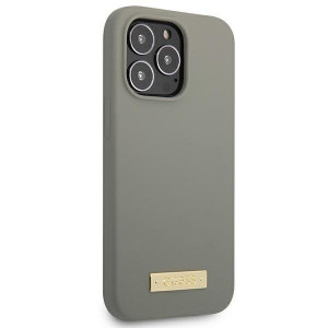 Оригинален гръб GUESS Silicone Logo Plate MagSafe GUHMP13LSPLG - iPhone 13 Pro сив - Img 4