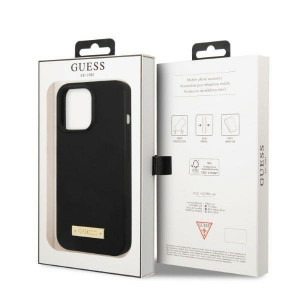 Оригинален гръб GUESS Silicone Logo Plate MagSafe GUHMP13LSPLK - iPhone 13 Pro черен - Img 8