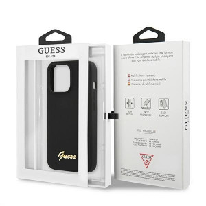 Оригинален гръб GUESS Silicone Script Gold Logo GUHMP13XLSLMGBK - iPhone 13 Pro Max черен - Img 8