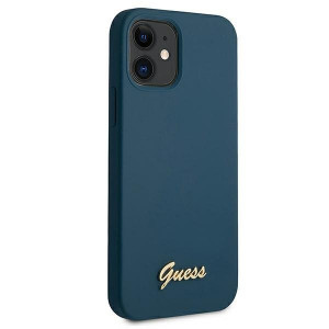 Оригинален гръб GUESS Silicone Vintage Gold Logo GUHCP12SLSLMGBL - iPhone 12 mini син - Img 4