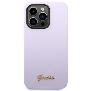 Оригинален гръб GUESS Silicone Vintage Gold Logo GUHCP14XSLSMU - iPhone 14 Pro Max лилав - Img 3