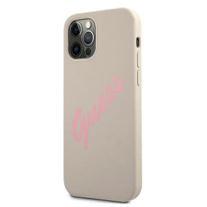 Оригинален гръб GUESS Silicone Vintage Script GUHCP12MLSVSGP - iPhone 12 / 12 Pro бежов - Img 2