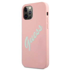 Оригинален гръб GUESS Silicone Vintage Script GUHCP12MLSVSPG - iPhone 12 / 12 Pro розов - Img 2