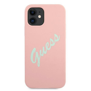 Оригинален гръб GUESS Silicone Vintage Script GUHCP12SLSVSPG - iPhone 12 mini розов - Img 3