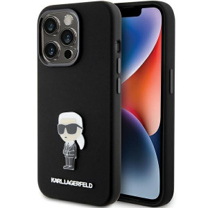 Оригинален гръб KARL LAGERFELD Silicone Ikonik Metal Pin - iPhone 15 Pro черен - Img 1