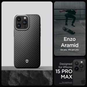 Оригинален гръб SPIGEN Enzo Aramid MagSafe - iPhone 15 Pro Max черен мат - Img 10