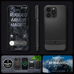 Оригинален гръб SPIGEN Rugged Armor MagSafe - iPhone 15 Pro черен мат - Img 16