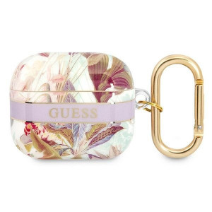 Оригинален калъф за слушалки GUESS Flower Strap GUA3HHFLU - AirPods 3 лилав - Img 1