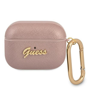 Оригинален калъф за слушалки GUESS Saffiano Script Metal GUAPSASMP - AirPods Pro розов - Img 1