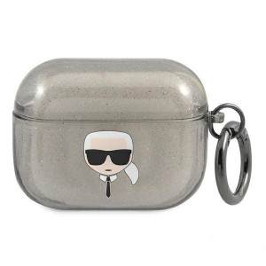 Оригинален калъф за слушалки Karl LAGERFELD Glitter Karl's Head KLAPUKHGK - AirPods Pro черен - Img 1