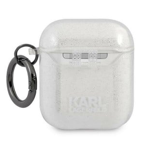 Оригинален калъф за слушалки Karl LAGERFELD Glitter Karl's Head KLA2UKHGS - AirPods 1 / 2 сив - Img 2