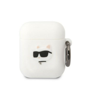 Оригинален калъф за слушалки Karl LAGERFELD Silicone Choupette Head 3D KLA2RUNCHH - AirPods 1 / 2 бял - Img 1