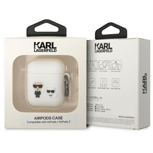 Оригинален калъф за слушалки Karl LAGERFELD Silicone Karl&Choupette KLACA2SILKCW - AirPods 1 / 2 бял - Img 3