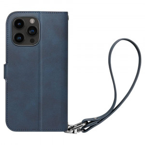 Оригинален калъф тип книга с каишка SPIGEN Wallet S - iPhone 15 Pro тъмносин - Img 3