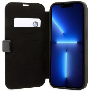 Оригинален калъф тип книга BMW Leather Stamp Blue Lines BMBKP14L22RVSK - iPhone 14 Pro черен - Img 6
