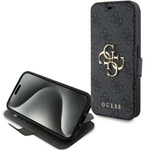 Оригинален калъф тип книга GUESS 4G Metal Logo - iPhone 15 Pro сив - Img 1