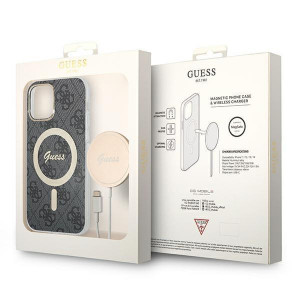 Оригинален комплект GUESS 4G Print (гръб + зарядно) MagSafe GUBPP12MH4EACSK - iPhone 12 / 12 Pro черен - Img 10