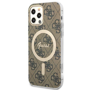 Оригинален комплект GUESS 4G Print (гръб + зарядно) MagSafe GUBPP12MH4EACSW - iPhone 12 / 12 Pro кафяв - Img 2