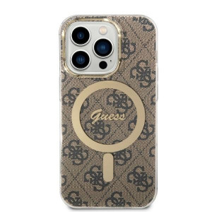 Оригинален комплект GUESS 4G Print (гръб + зарядно) MagSafe GUBPP14LH4EACSW - iPhone 14 Pro кафяв - Img 3