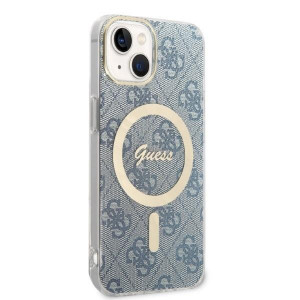 Оригинален комплект GUESS 4G Print (гръб + зарядно) MagSafe GUBPP14SH4EACSB - iPhone 14 син - Img 4